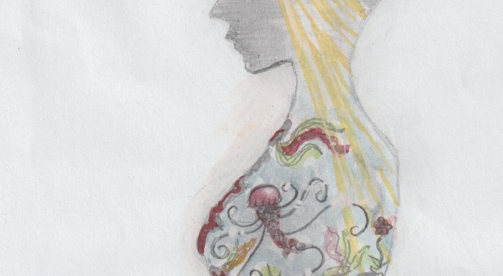 Drawing of the inside of a person's body filled with nature